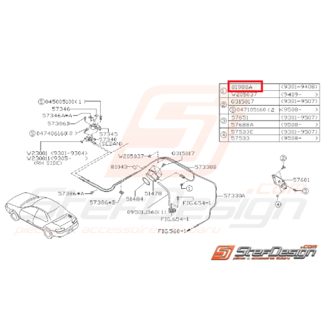 Clips verrouillage trappe a essence subaru GT 96-00