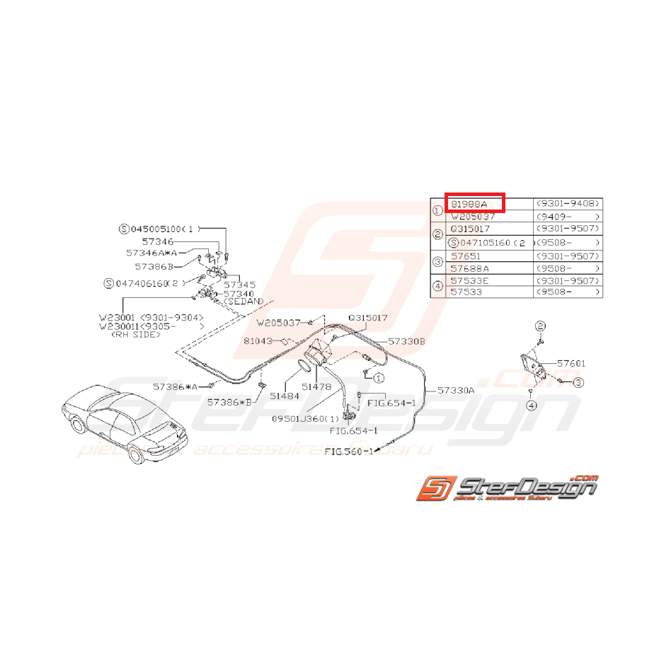 Clips verrouillage trappe a essence subaru GT 96-00
