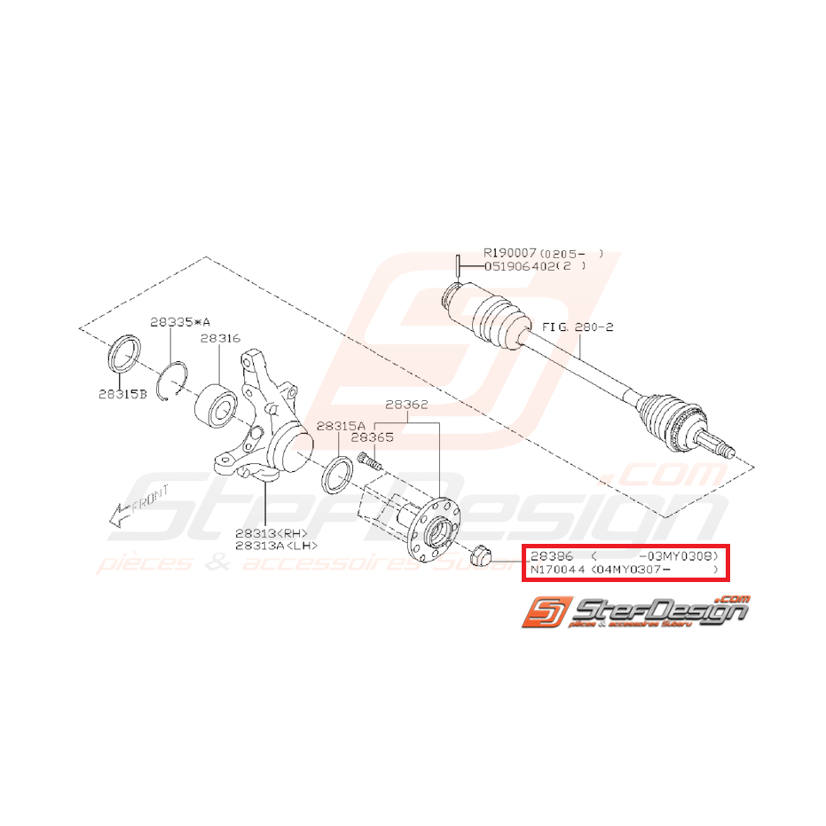 Ecrou de cardan  Subaru Impreza  GT 93-00 WRX/STI 01-16 Ecrou de cardan  Subaru Impreza  GT 93-00 WRX/STI 01-16