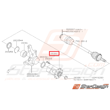 Moyeu avant origine SUBARU  Impreza (GT 93-00 sans abs) WRX 01-07 STI 01-04