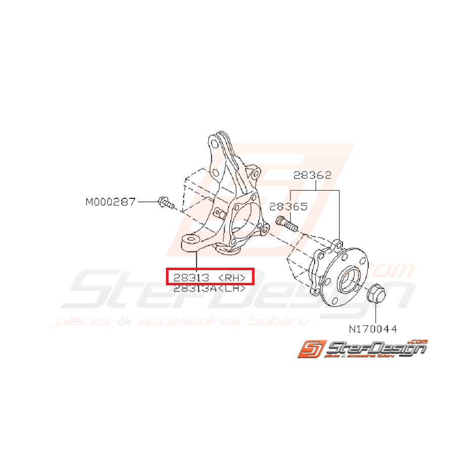 Porte moyeux avant subaru STI du 21/06/2005 à 2007