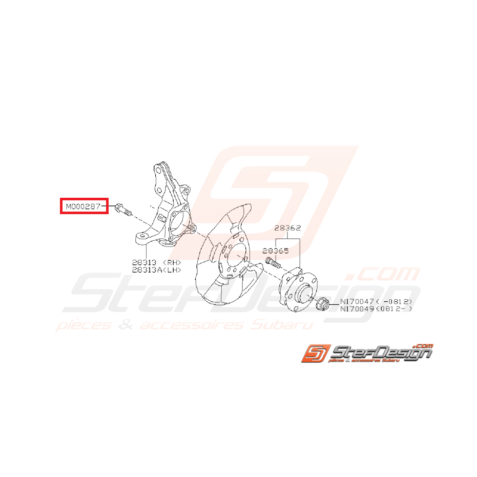 Vis de fixation de moyeu avant subaru STI 05-15