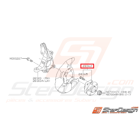 Moyeu de roue avant pour SUBARU STI 05-14 (roulement intégré 5x114.3)