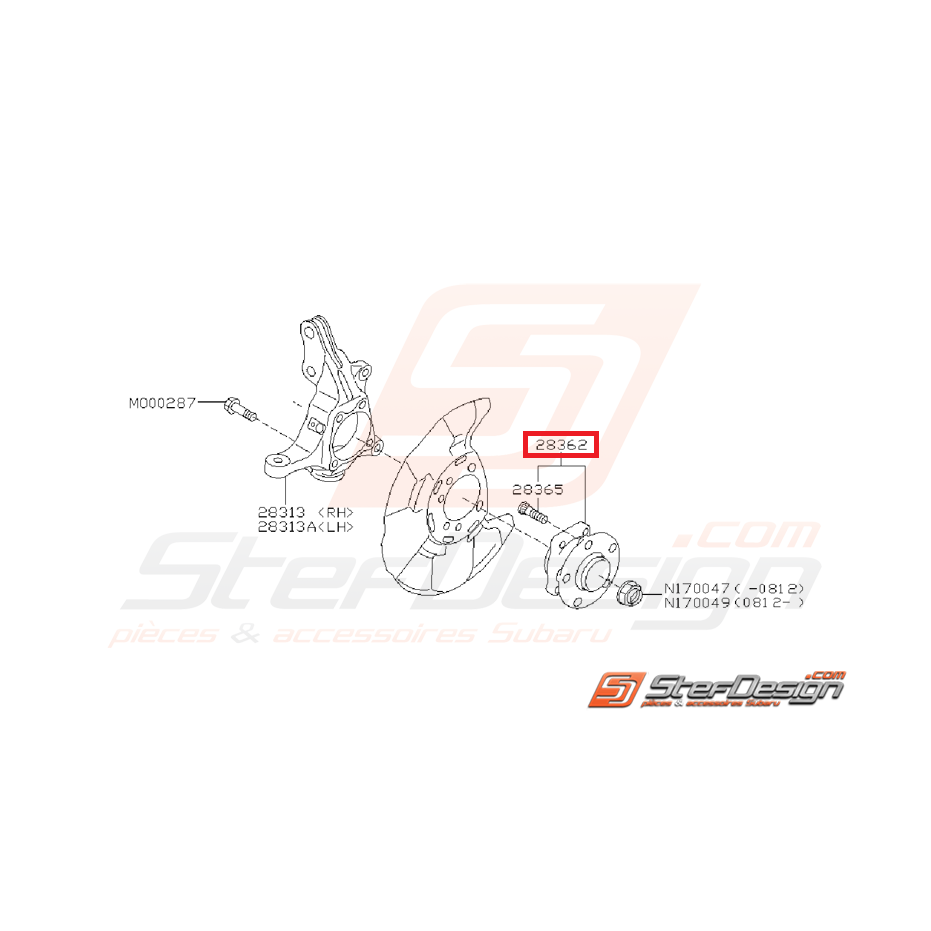 Moyeu de roue avant pour SUBARU STI 05-14 (roulement intégré 5x114.3)