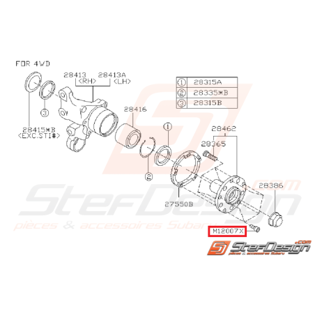 Vis de fixation couronne crantée abs subaru moyeux avant GT 93-00