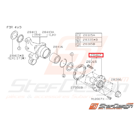 Moyeu arrière origine pour Subaru Impreza STI de 2001 à 2004