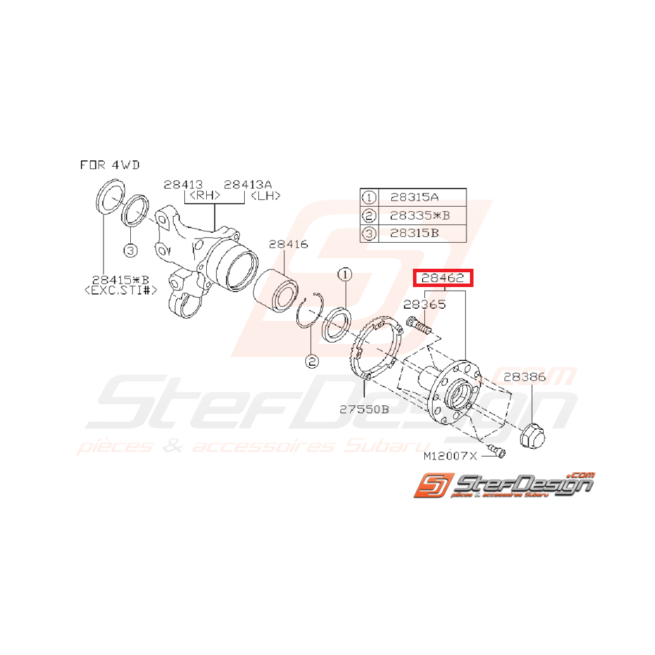Moyeu arrière origine pour Subaru Impreza STI de 2001 à 2004