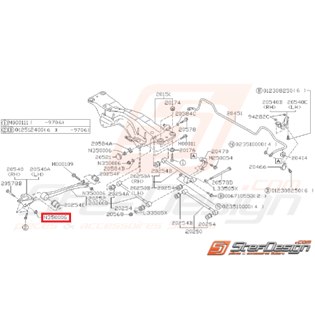 Écrou de train arrière et de fixation de triangle SUBARU WRX/STI 01-11