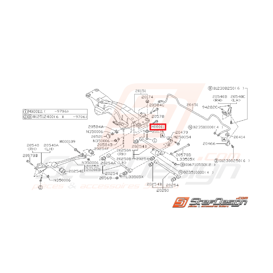 Vis suspension arrière GT 93-00 WRX/STI 01-07