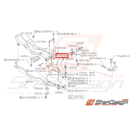 Écrou de train arrière et de fixation de triangle SUBARU WRX/STI 01-11