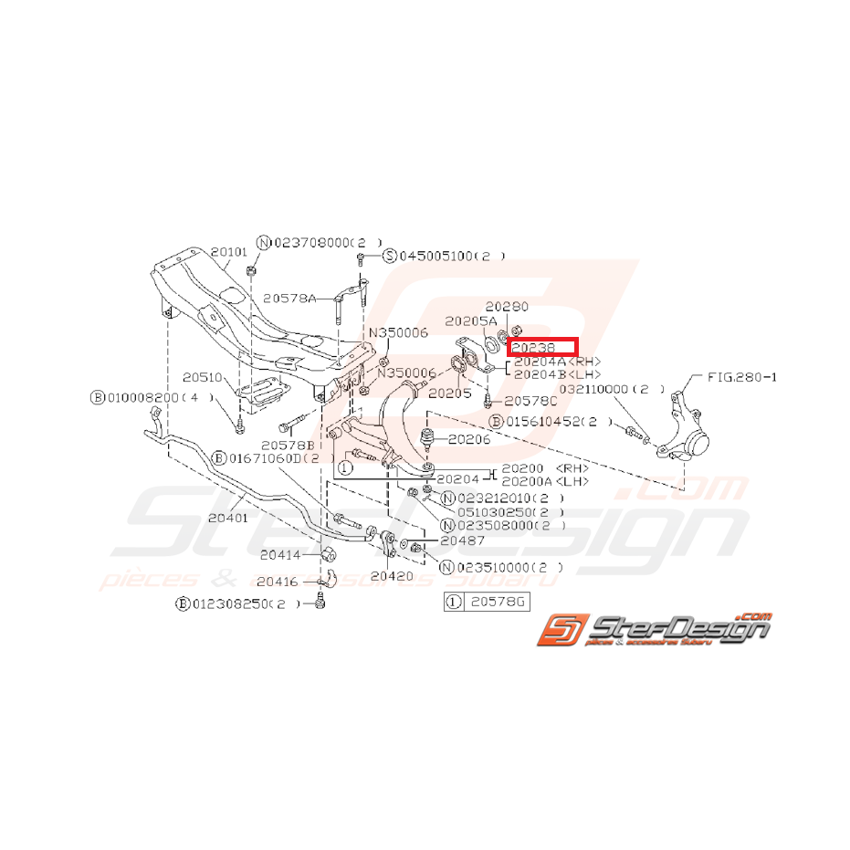 Écrou de fixation silent bloc triangle avant GT 93-00 WRX/STI 01-07