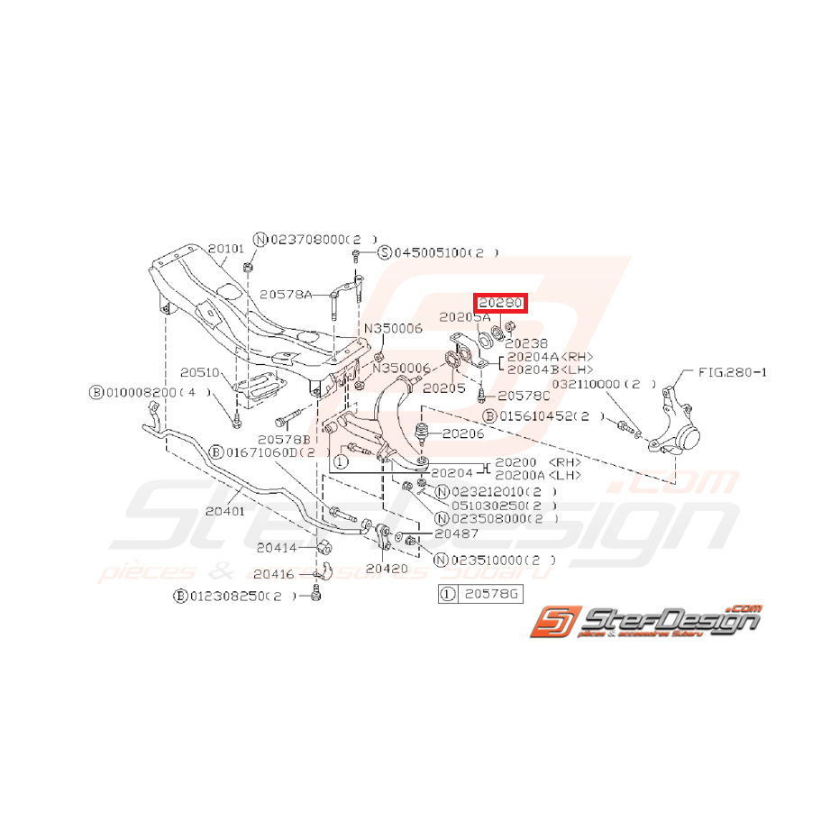 Rondelle de silent bloc sur l'arrière du triangle SUBARU GT 93-00