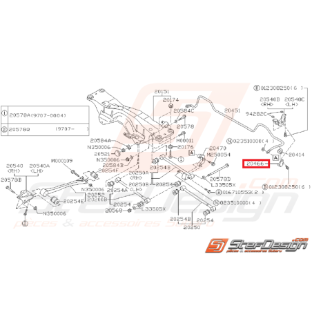 Support silent bloc barre anti-roulis SUBARU P1 WRX/STI 2001 au 16/10/2002