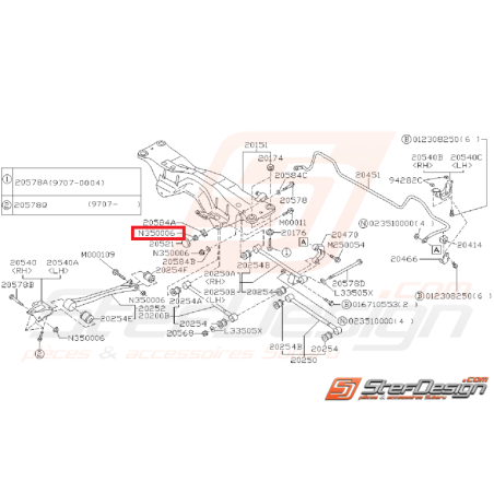 Écrou de train arrière et de fixation de triangle SUBARU WRX/STI 01-11