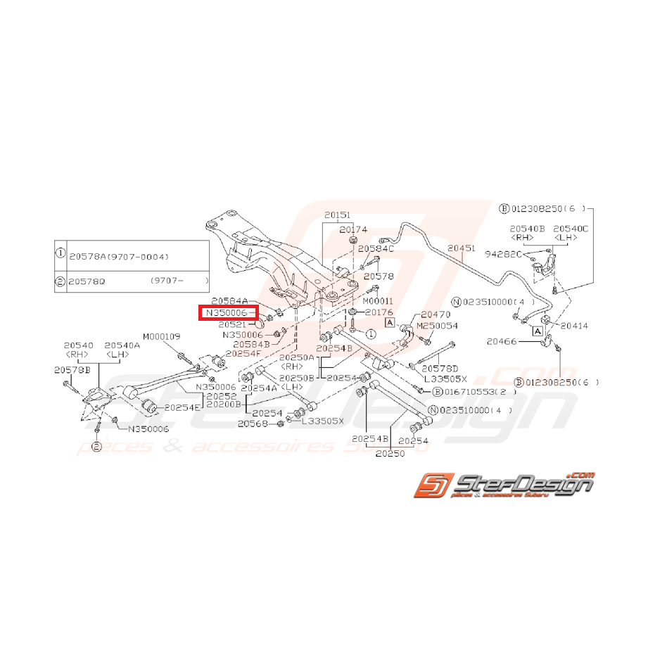 Écrou de train arrière et de fixation de triangle SUBARU WRX/STI 01-11