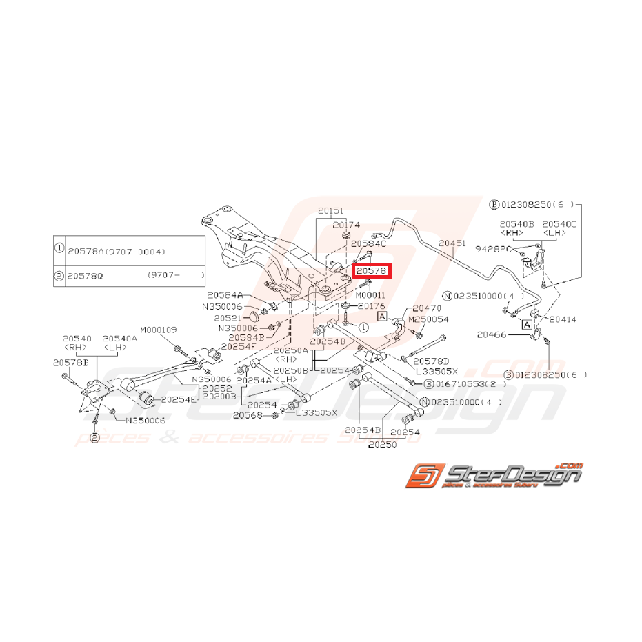 vis de tirant arrière côté pont (réglage pincement)