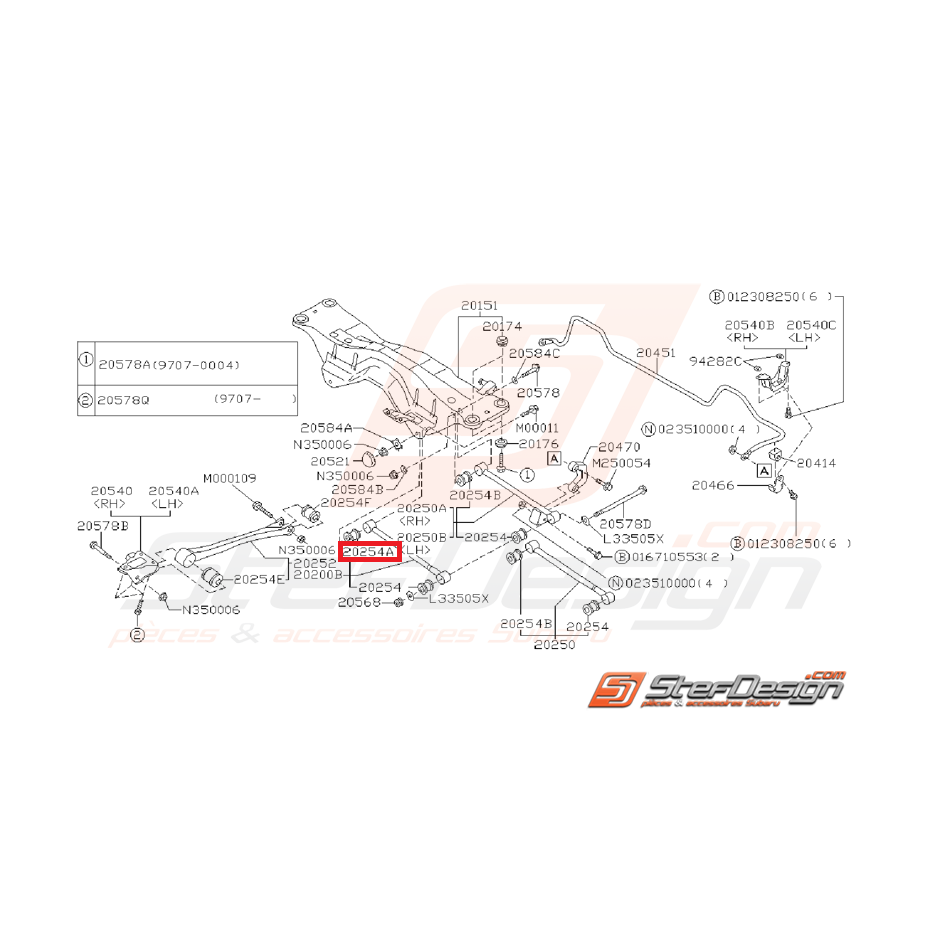 silent  bloc origine de tirant arrière GT 96-00 STI 01-07