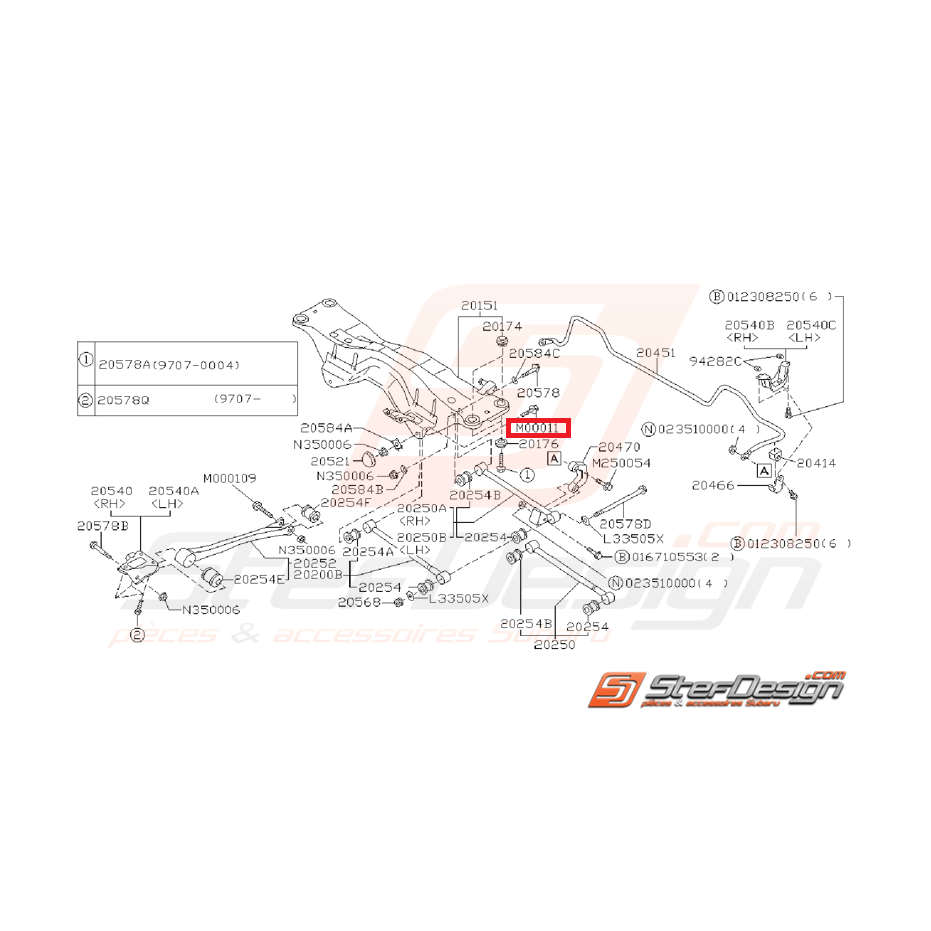 Vis suspension arrière GT 93-00 WRX/STI 01-07