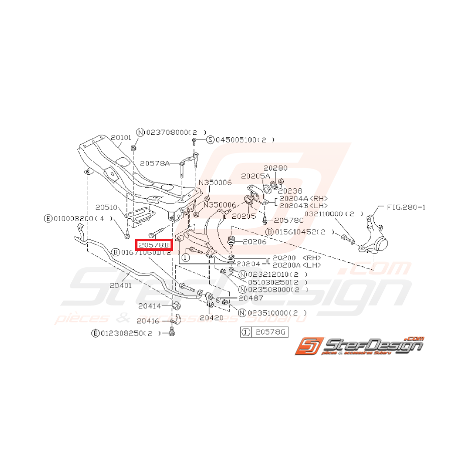 Vis de triangle avant pour GT 97-00 et de support de pont STI 08-14