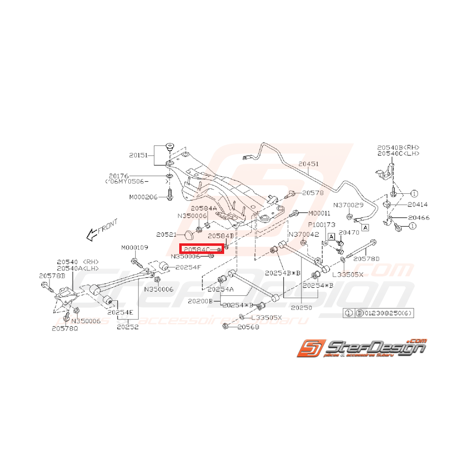vis de tirant arrière côté pont (réglage pincement)