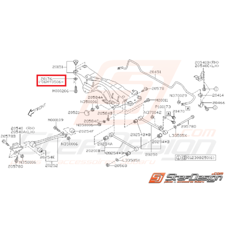 Rondelle de fixation de berceau arrière origine SUBARU WRX 01-07