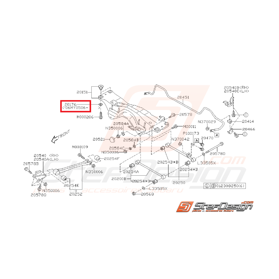 Rondelle de fixation de berceau arrière origine SUBARU WRX 01-07