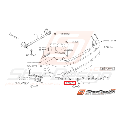 Support central pare choc arrière WRX 08-11 STI 08-10