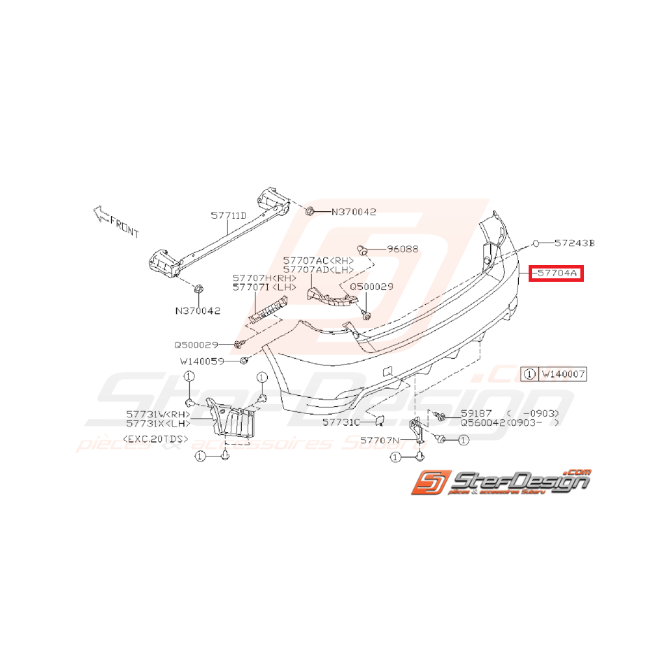 Pare choc arrière SUBARU WRX 08-10 Pare choc arrière SUBARU WRX 08-10