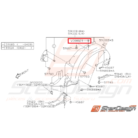 Attache (support) garde-boue GT du 08/99 a 2001 WRX/STI 01-14