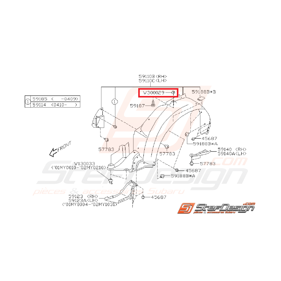 Attache (support) garde-boue GT du 08/99 a 2001 WRX/STI 01-14 Attache (support) garde-boue GT du 08/99 a 2001 WRX/STI 01-14