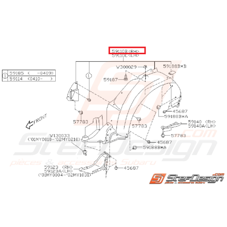 Pare boue avant WRX 01-02 Break