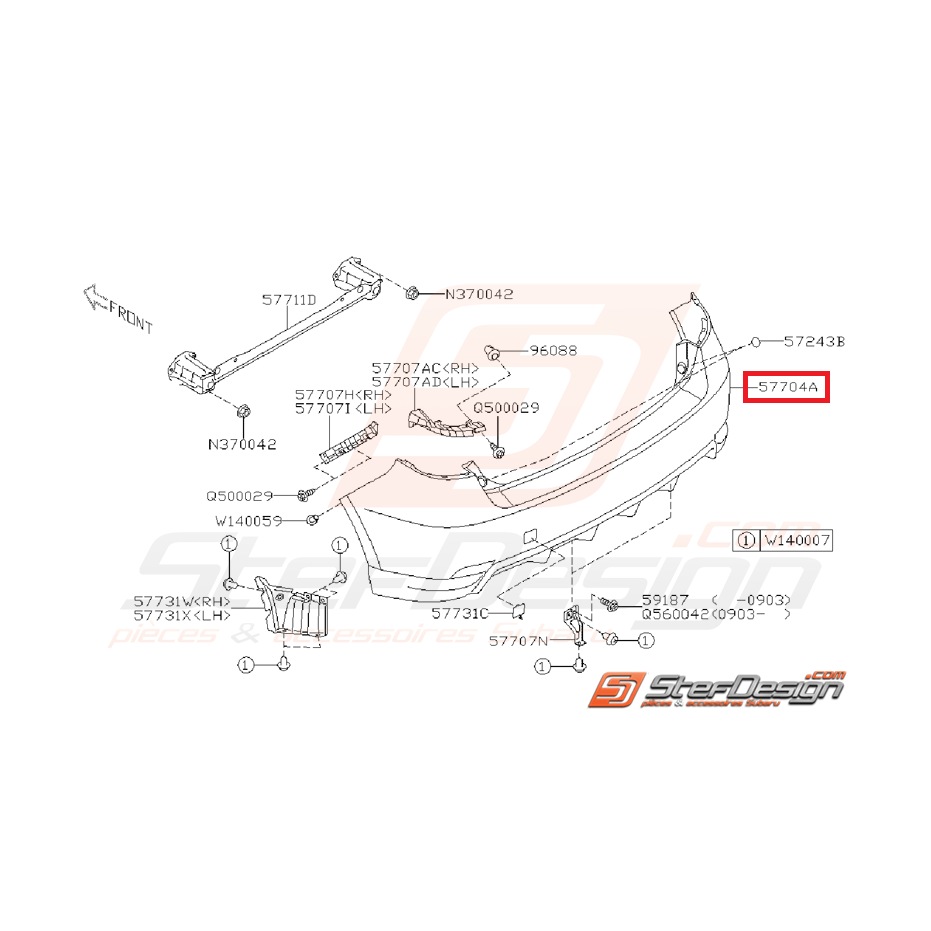 Pare choc arrière subaru  STI  08-10