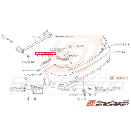 Support latéral pare choc arrière STI 08-10