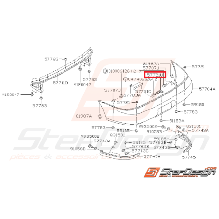 Support pare choc arrière IMPREZA GT 97-00