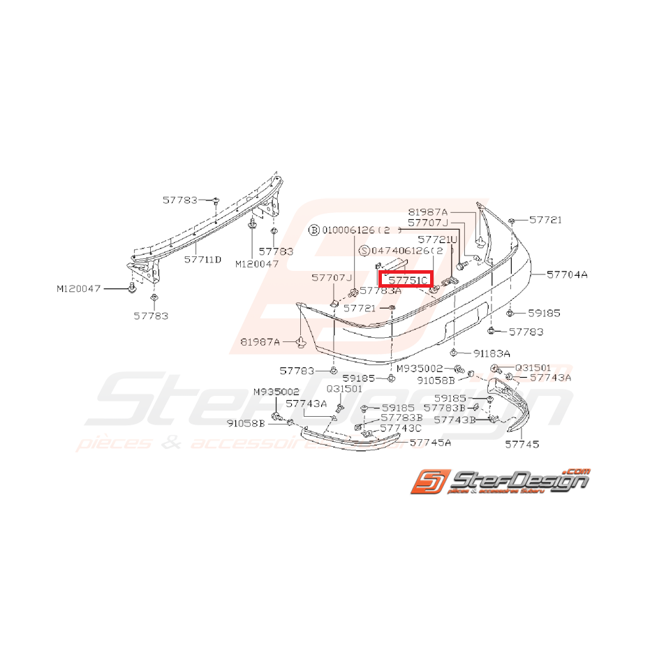 Support de plaque d'immatriculation arrière IMPREZA GT 93-00 WRX/STI 01-07
