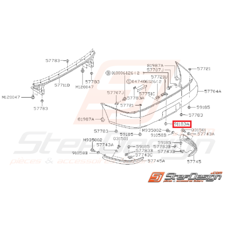 Clips pare-choc SUBARU IMPREZA GT 97-00