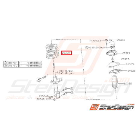 Ressort amortisseur avant SUBARU STI 01-02