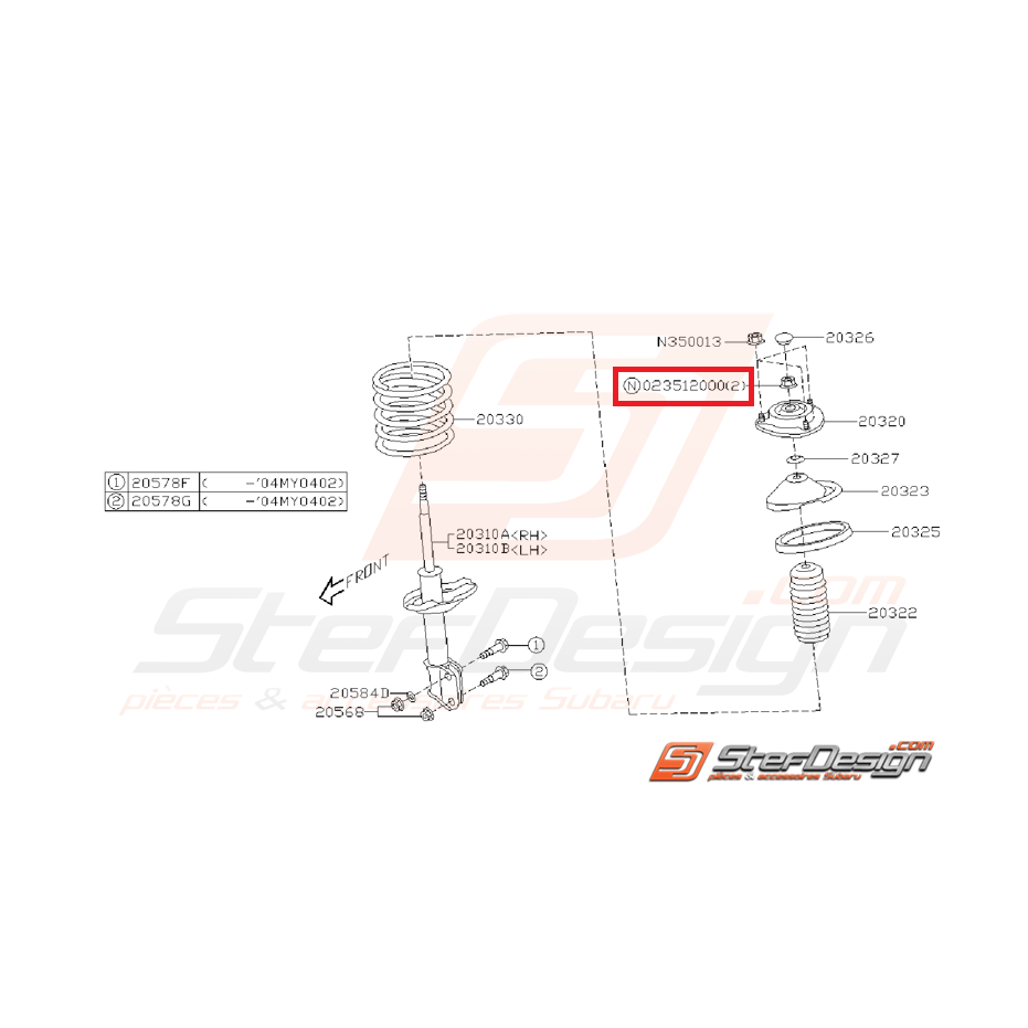 Écrou auto-bloquant amortisseur avant/arrière SUBARU STI 01-07