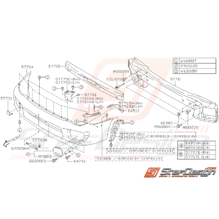 Ensemble pare choc avant WRX 01-02