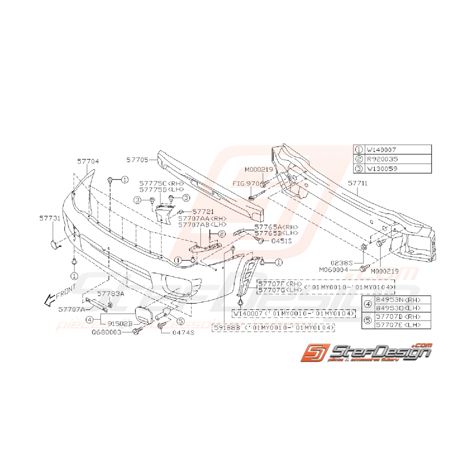 Ensemble pare choc avant WRX 01-02