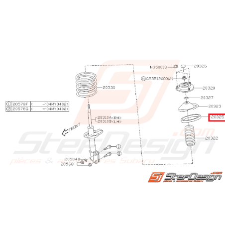 Siège caoutchouc de ressort  avant GT 93-00 STI 01-05 WRX 01-07