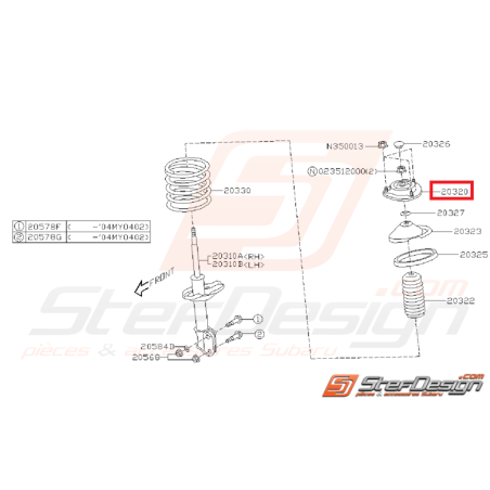 Coupelle d'amortisseur avant origine subaru GT 93-00 WRX/STI 01-07