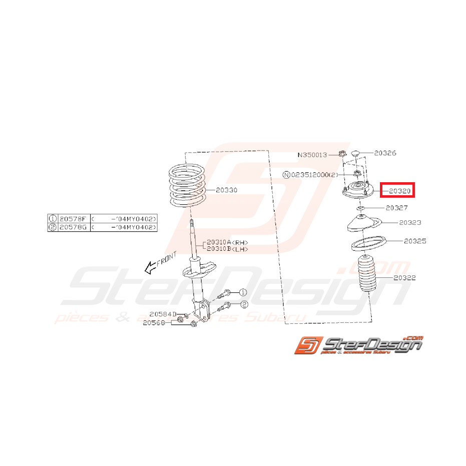 Coupelle d'amortisseur avant origine subaru GT 93-00 WRX/STI 01-07
