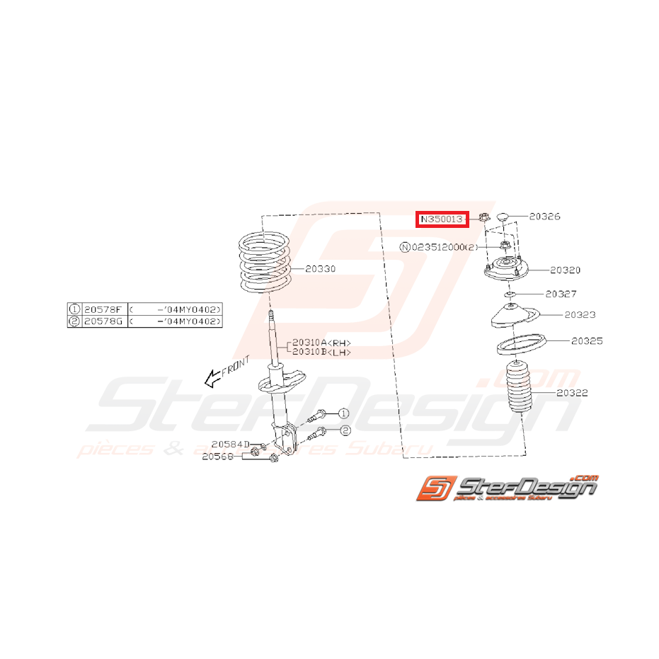 Écrou auto-bloquant amortisseur avant SUBARU WRX/STI 01-11