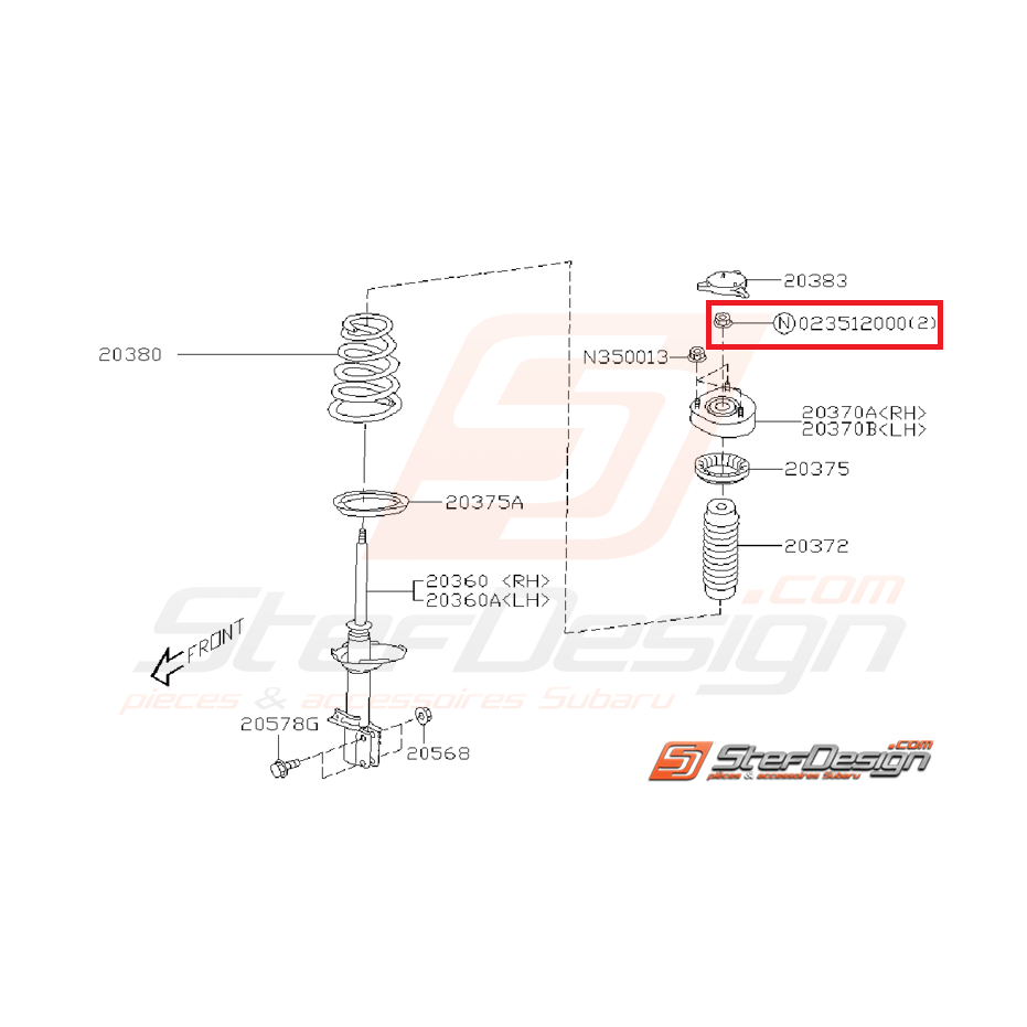 Écrou auto-bloquant amortisseur avant/arrière SUBARU STI 01-07