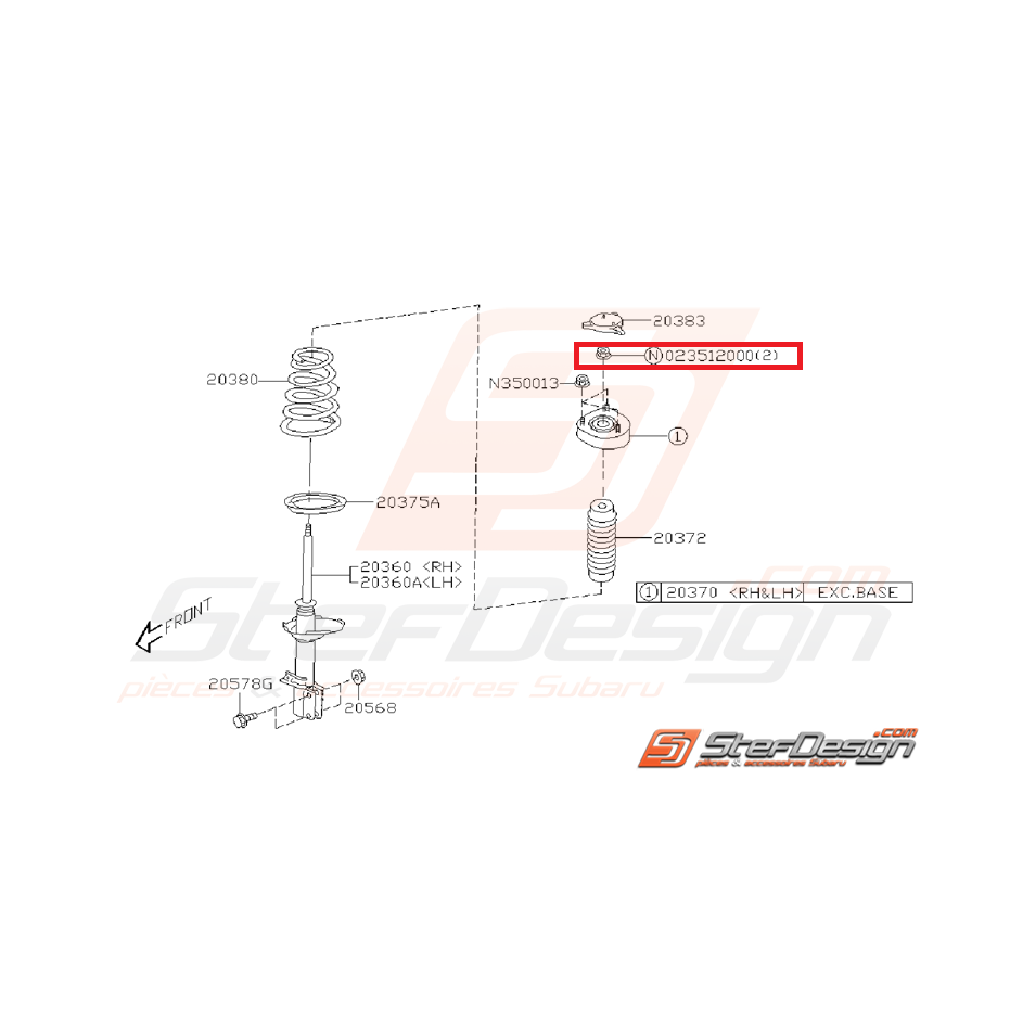 Écrou auto-bloquant amortisseur avant/arrière SUBARU STI 01-07