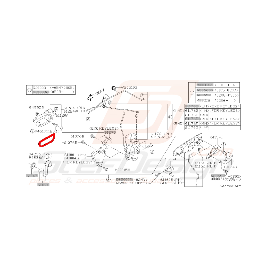 contour de poignet de porte WRX 2003-2005