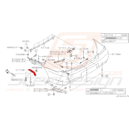 Fixation pare-choc arrière SUBARU WRX/STI 01-07