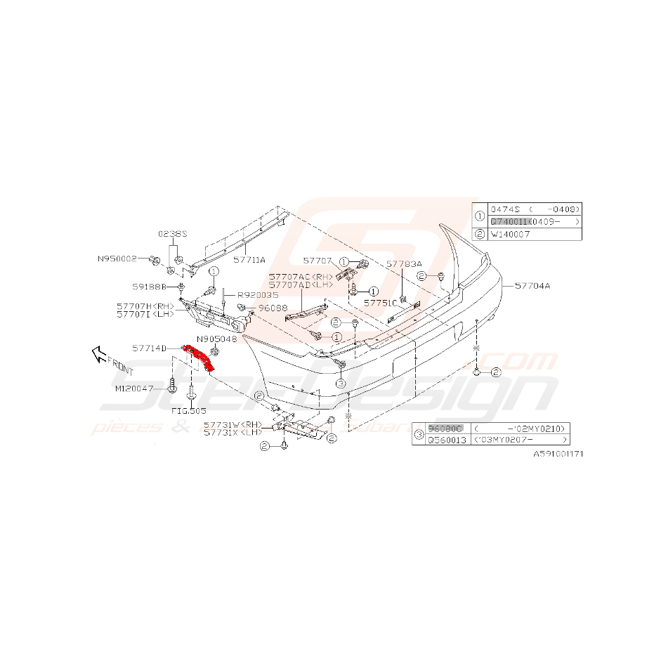 Fixation pare-choc arrière SUBARU WRX/STI 01-07