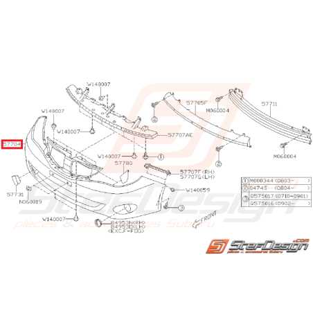 Pare choc avant sans emplacement lave-phare SUBARU WRX 08-11 et WRX Diesel 